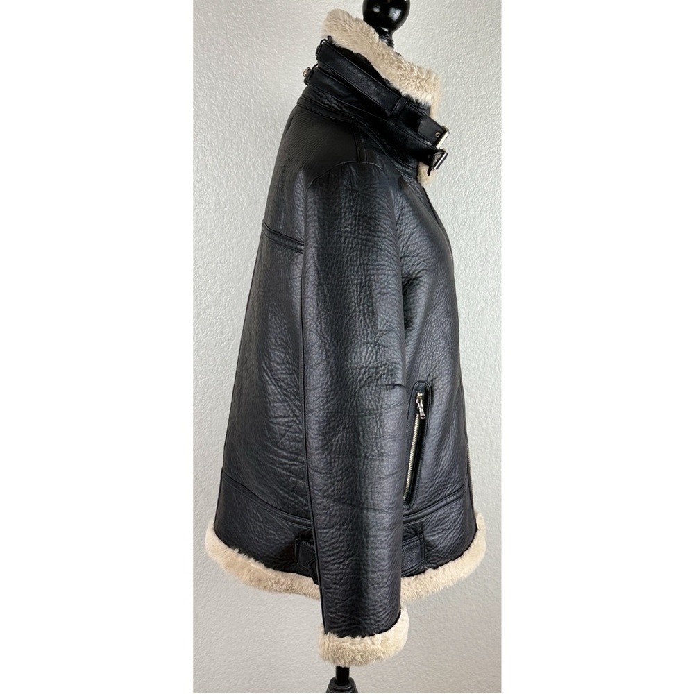 Zara Black Faux Leather Shearling Lined Aviator Jacket - Picture 5 of 12